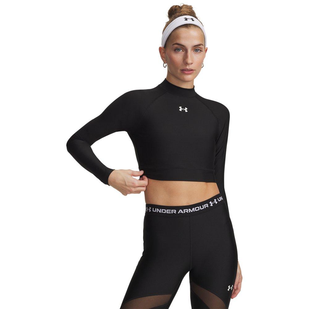 Under Arour Women's HeatGear Crop Mock Long Sleeve Top - Black/White - BLACK/WHITE